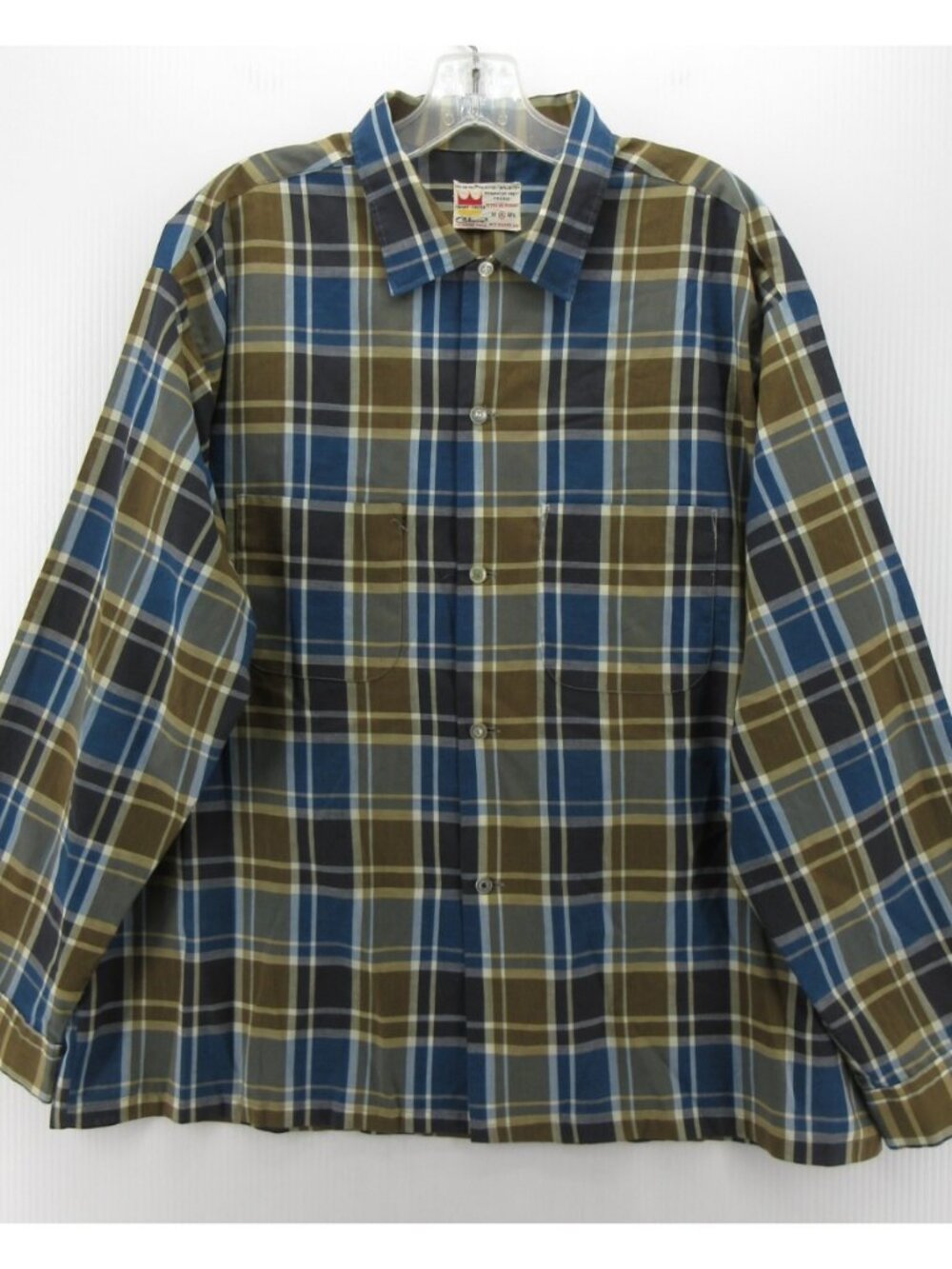 VINTAGE Grant Crest Shirt XL Brown 60s 70s Button Up Plaid Workwear *